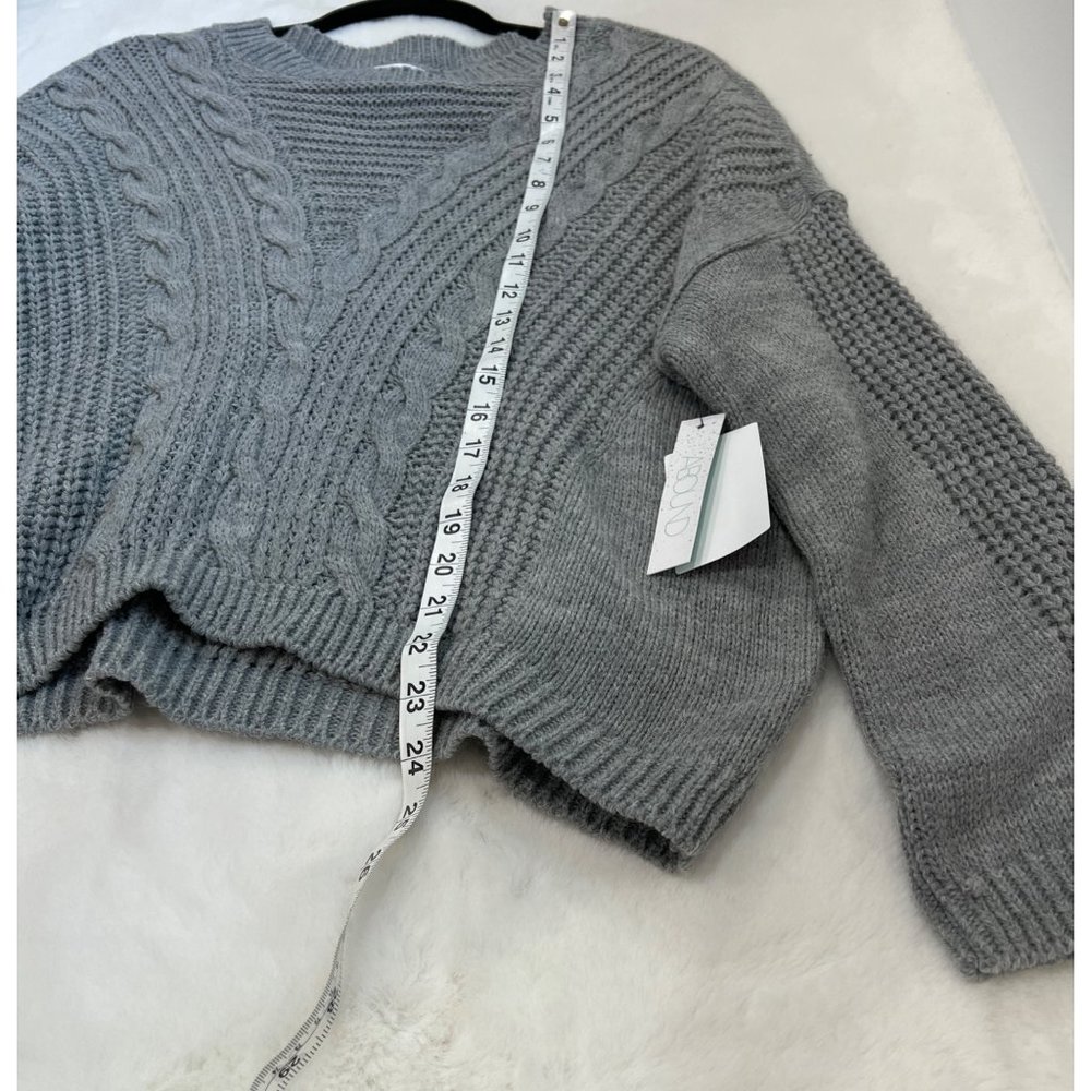 NWT Abound Size L Grey Heather Cable Knit Crew Neck Pullover Sweater - Picture 7 of 12